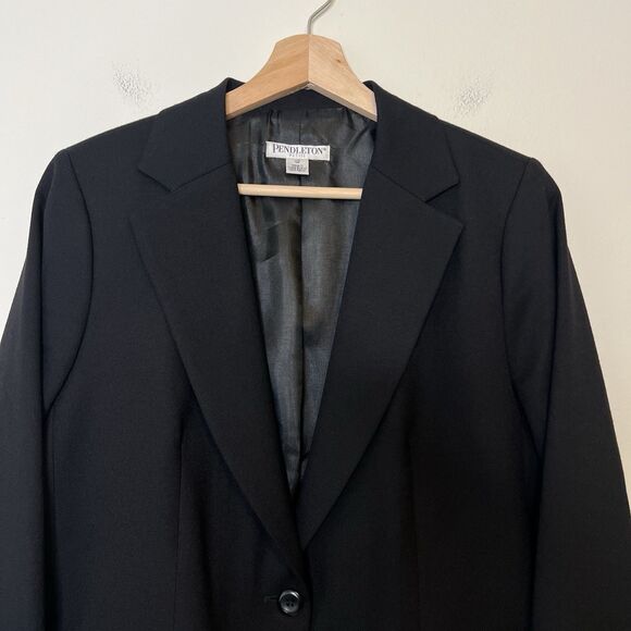 Pendleton Womens 12P Black Virgin Wool Lined Blazer Preppy Academia Career - Picture 3 of 9